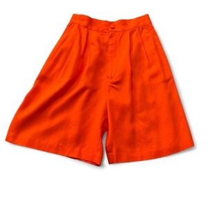 Vintage 90s Ellen Figg Vibrant Orange High Waisted Pleated Shorts, Women's Sz 6